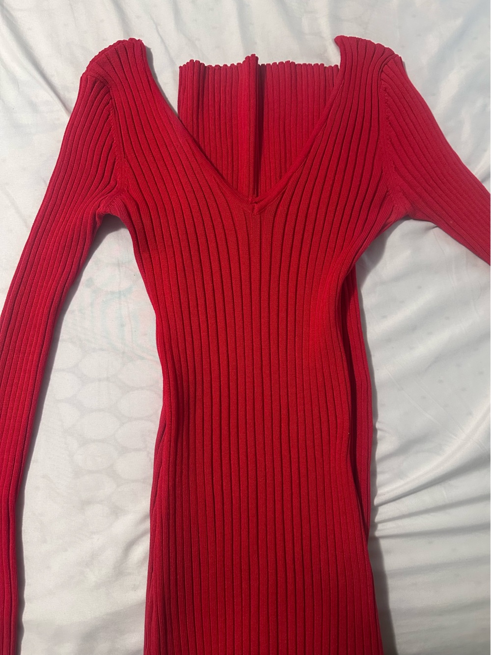 Fashion Nova Red Ribbed V-Neck Sweater Dress